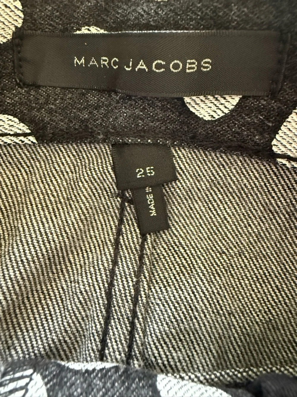 Marc Jacobs Black and White Polka Dot Denim Skirt with Leather Logo Patch - Picture 9 of 11